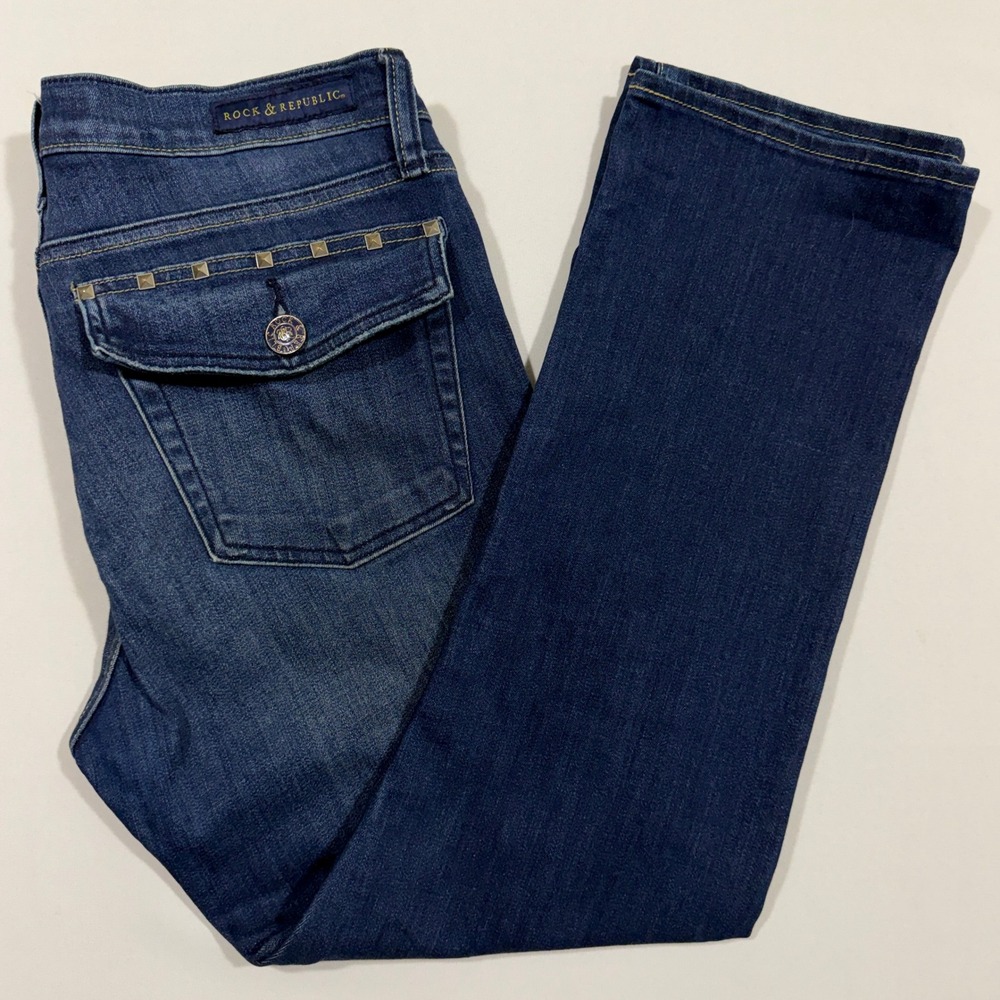 Rock & Republic Kendall Bootcut Jeans Womens 12 Studded Flap Pocket Y2K Grunge